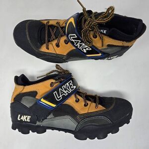 LAKE CYCLING SHOES BLACK CAMEL GRAY LEATHER STRAP MENS SIZE 8 8.5